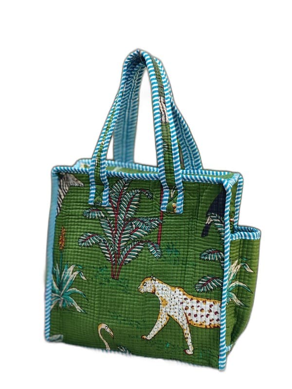 Block Printed Quilted Tote Bag