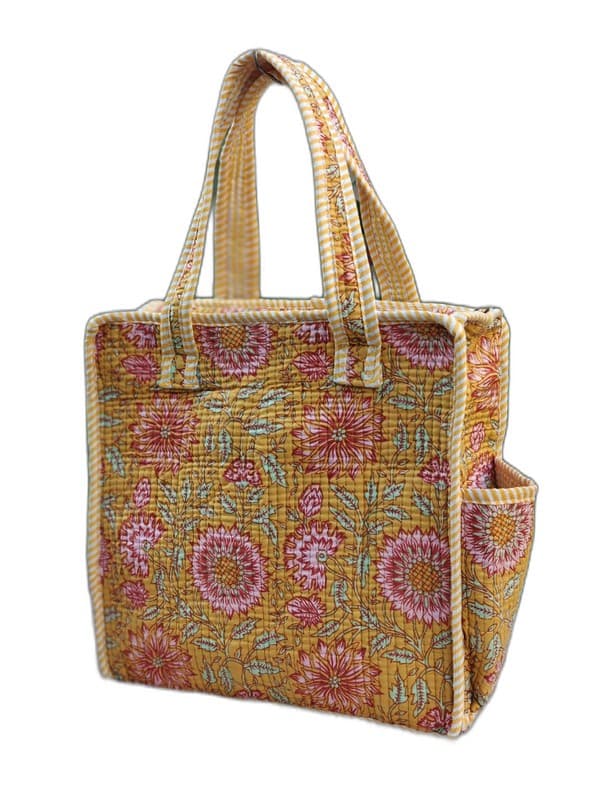 Block Printed Quilted Tote Bag