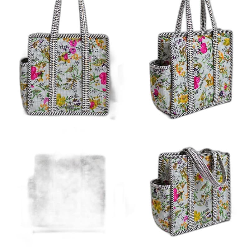 Block Printed Quilted Tote Bag