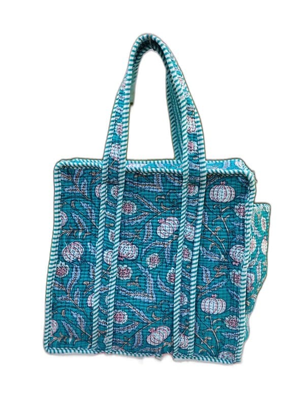 Block Printed Quilted Tote Bag