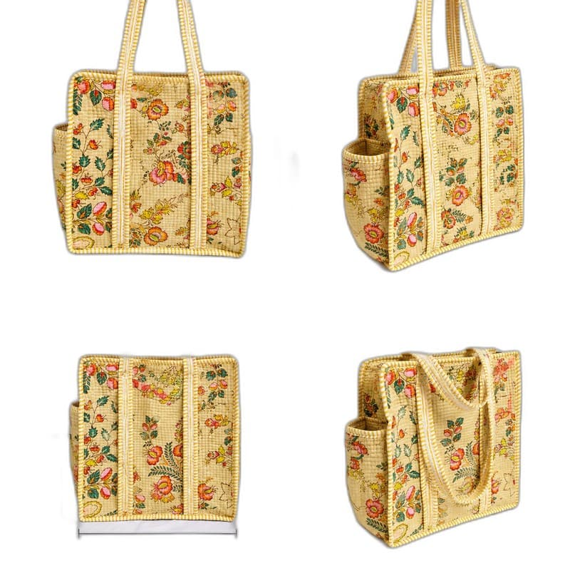 Block Printed Quilted Tote Bag