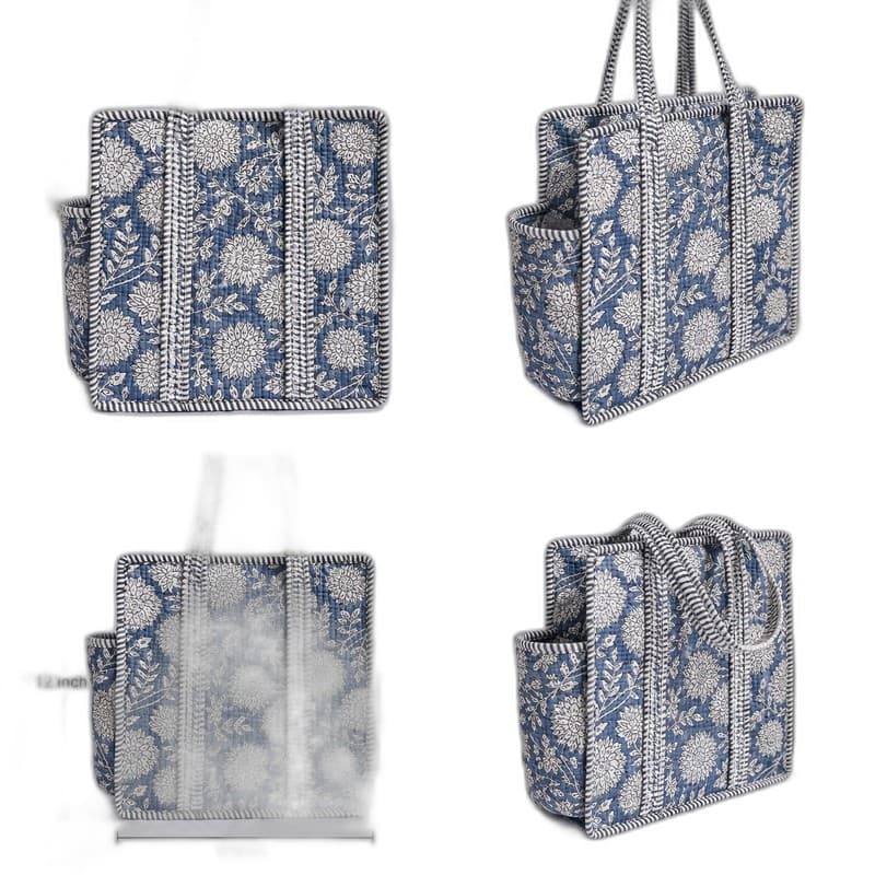 Block Printed Quilted Tote Bag