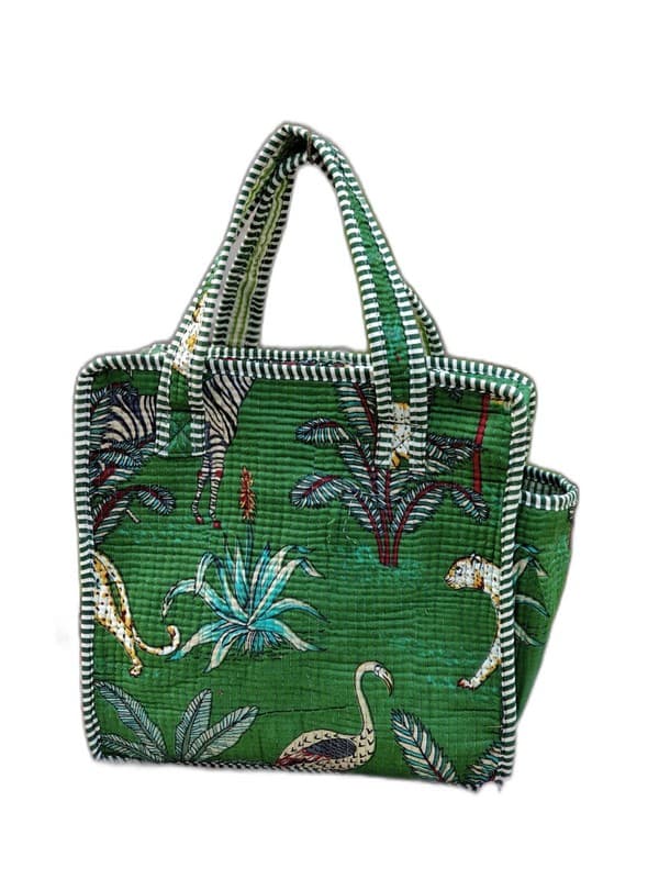 Block Printed Quilted Tote Bag