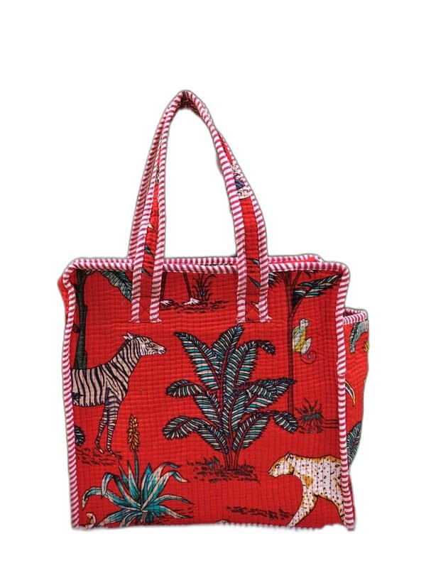 Block Printed Quilted Tote Bag