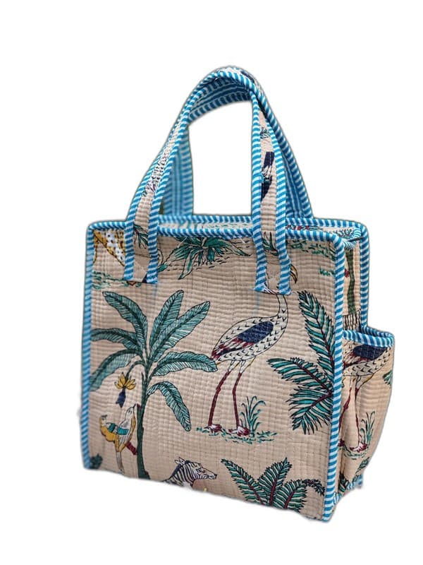 Block Printed Quilted Tote Bag