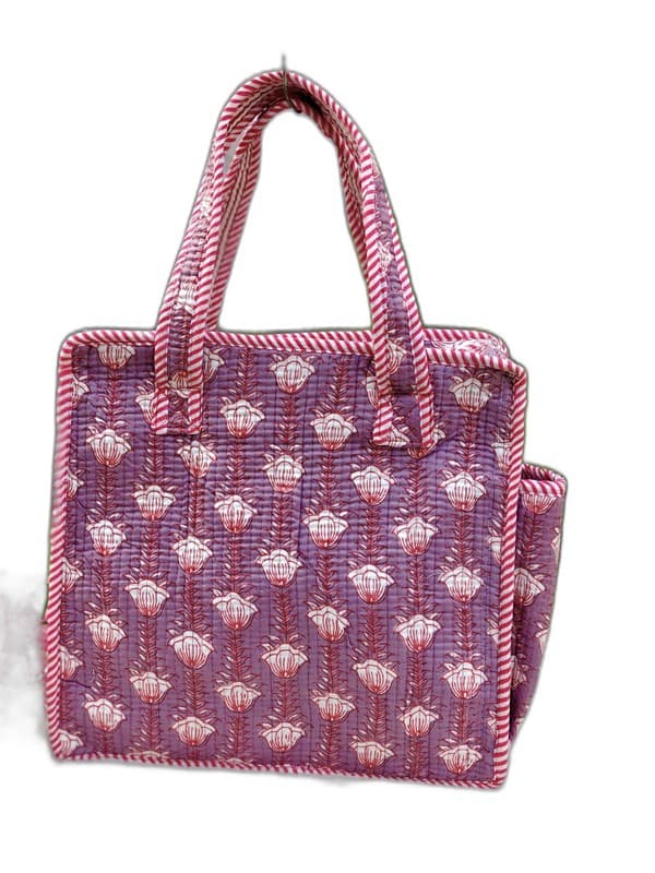 Block Printed Quilted Tote Bag