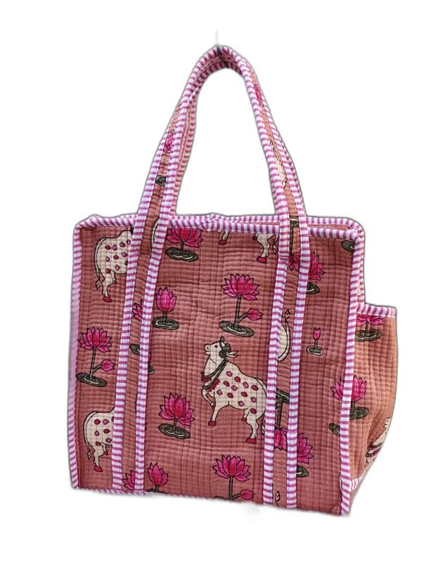 Block Printed Quilted Tote Bag