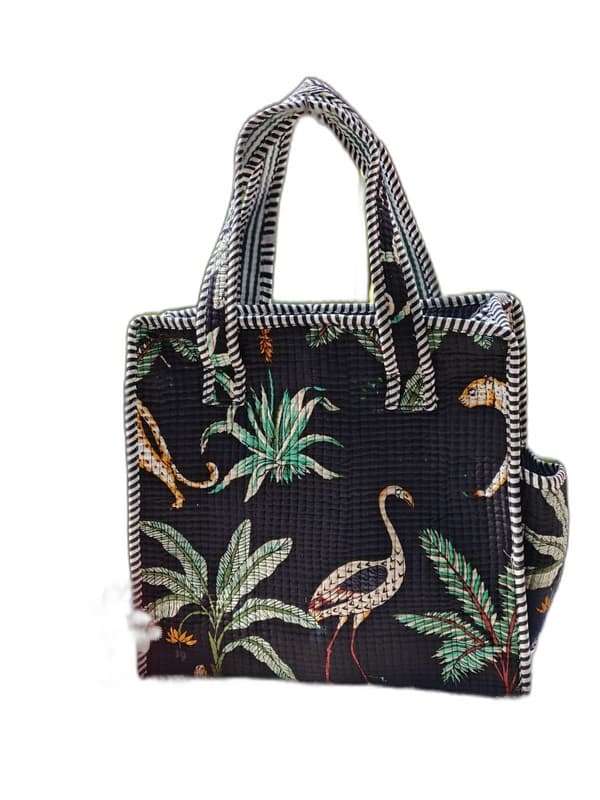 Block Printed Quilted Tote Bag