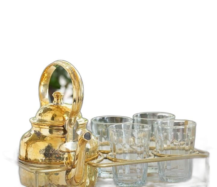 Royal Brass Kettle & Tea Serving Set