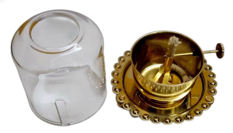 Brass Akhand Diya Oil Lamp with Glass Cover