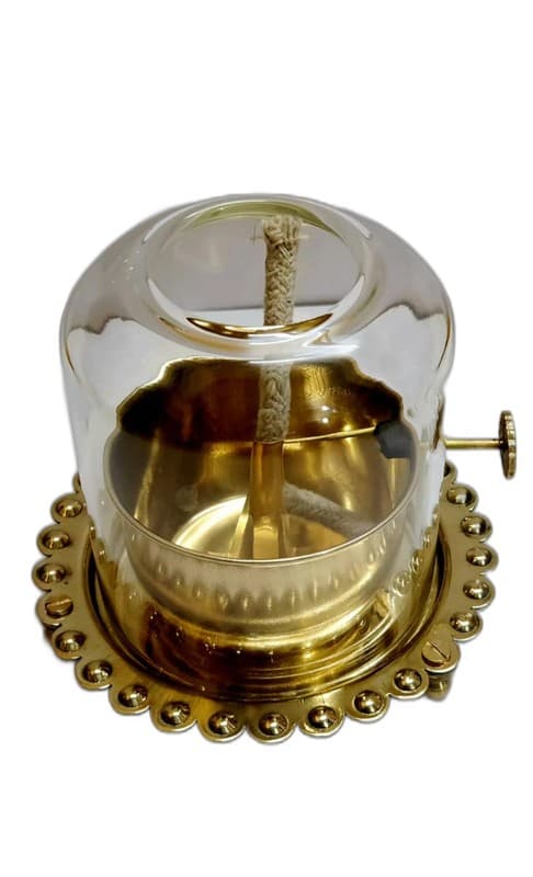 Brass Akhand Diya Oil Lamp with Glass Cover