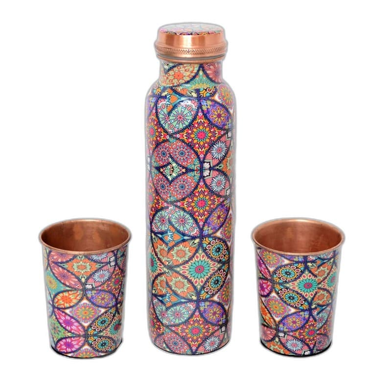 Handpainted Copper Bottle & Tumbler Set