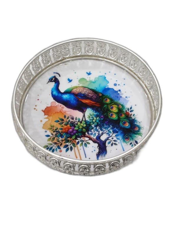 Handpainted Silver-Rimmed Trays & Platters