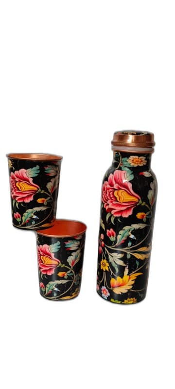 Handpainted Copper Bottle & Tumbler Set