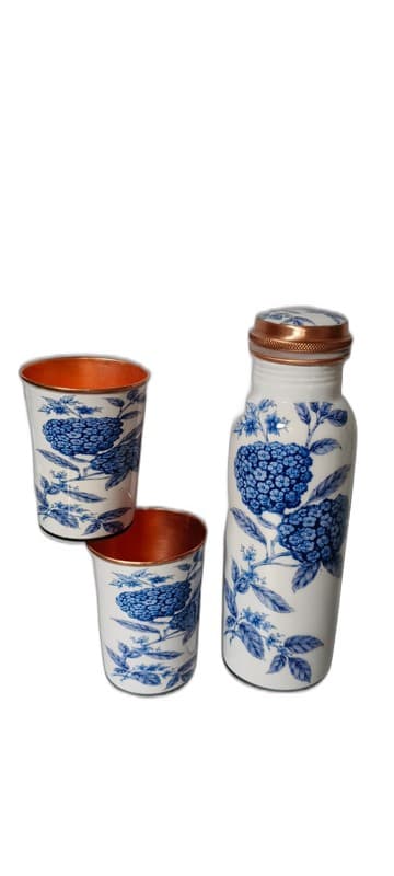 Handpainted Copper Bottle & Tumbler Set