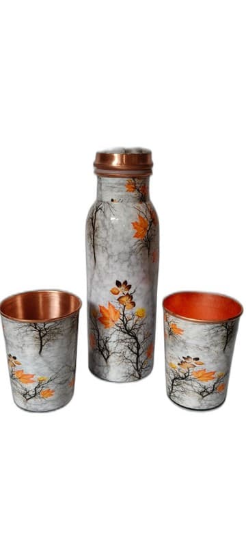 Handpainted Copper Bottle & Tumbler Set