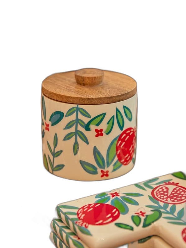 Wooden Dry Fruit Container with Metallic Lid