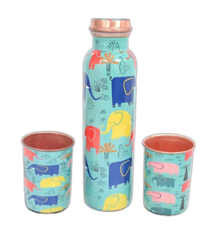 Handpainted Copper Bottle & Tumbler Set
