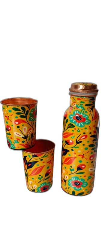 Handpainted Copper Bottle & Tumbler Set