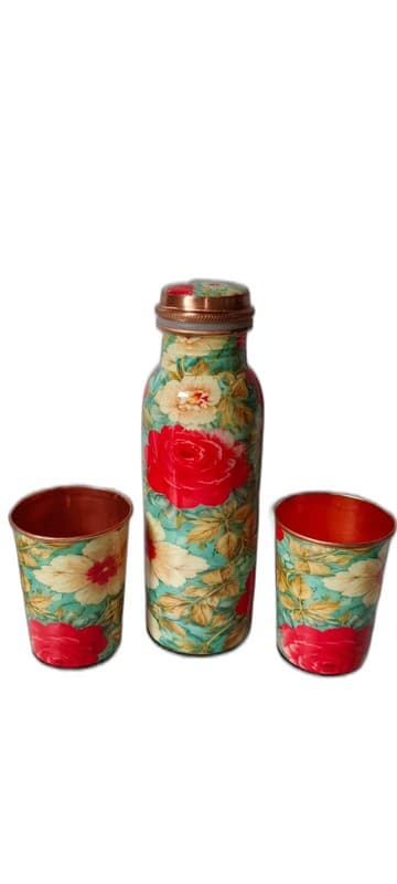 Handpainted Copper Bottle & Tumbler Set