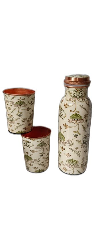 Handpainted Copper Bottle & Tumbler Set