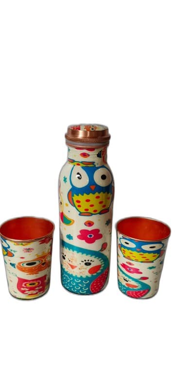 Handpainted Copper Bottle & Tumbler Set