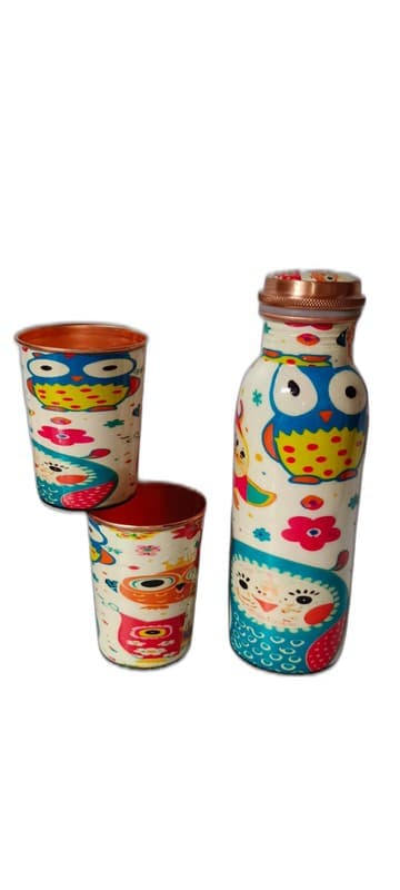 Handpainted Copper Bottle & Tumbler Set