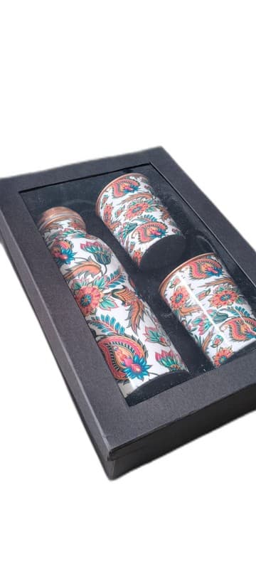 Handpainted Copper Bottle & Tumbler Set