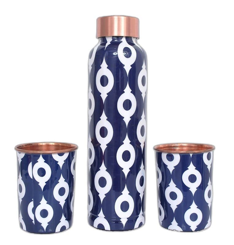 Handpainted Copper Bottle & Tumbler Set