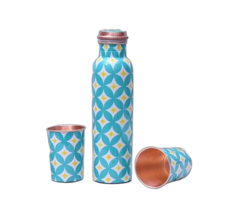 Handpainted Copper Bottle & Tumbler Set