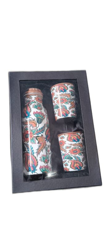 Handpainted Copper Bottle & Tumbler Set