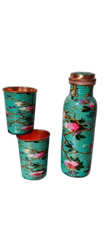 Handpainted Copper Bottle & Tumbler Set
