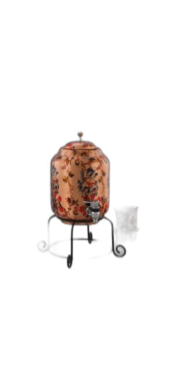 Royal Floral Copper Water Dispenser with Metal Stand