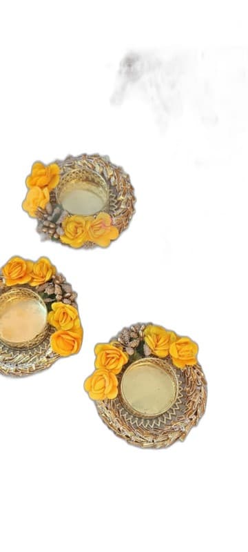 Festive Floral Metal Floating Diya Bowls