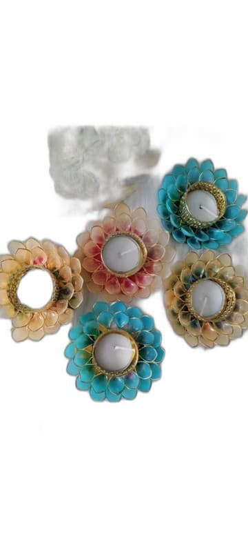 Round Bead & Mirror-Work Tealight Holders Set