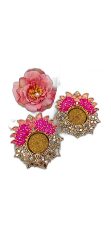 Pink Lotus Bud Circular Tealight Holders Set