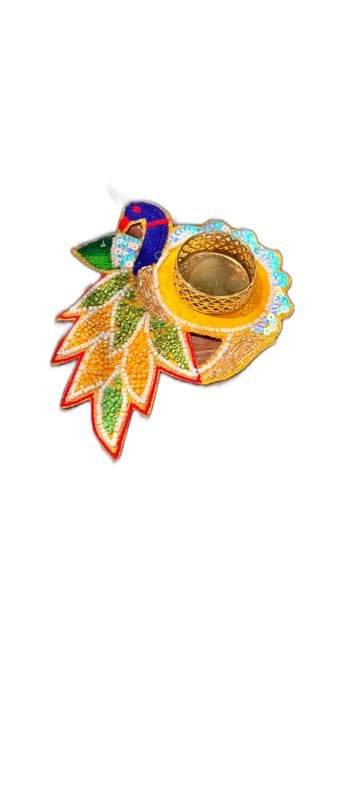 Handpainted Colorful Peacock Clay Diya
