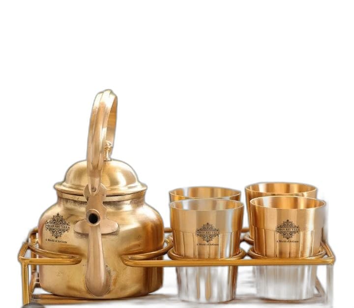 Pure Brass Royal Tea Kettle Set with Stand