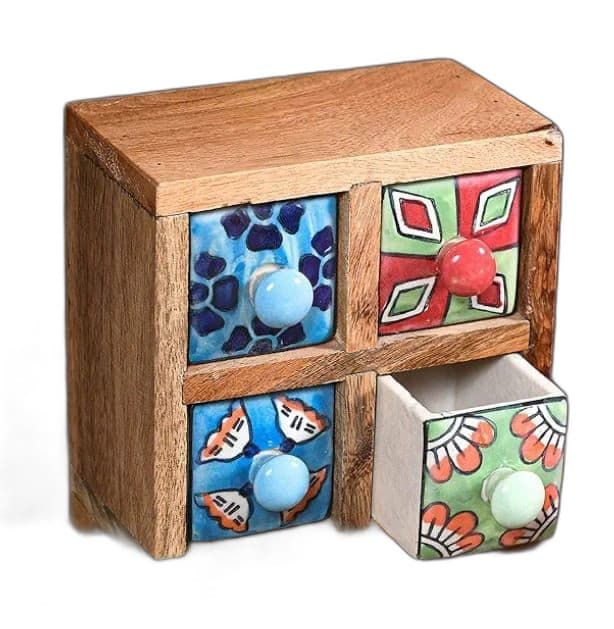 Mini Wooden Chest Cabinet with Ceramic Drawers