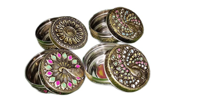 Royal Peacock Gem-Embossed Brass Gift Boxes Set