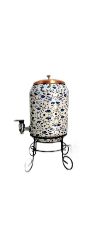 Ceramic-Style Blue Floral Water Dispenser with Stand