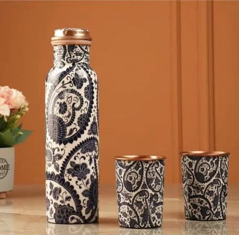 Copper Bottle with Two Cups Gift Set