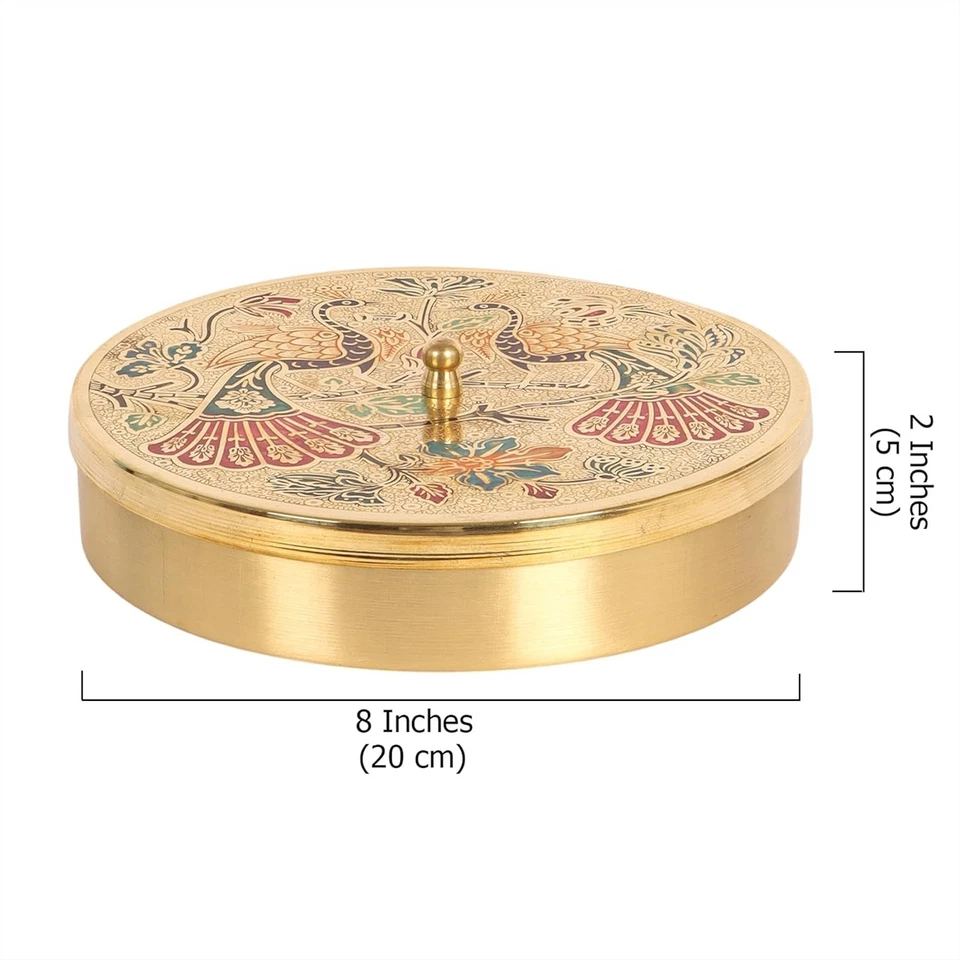 Royal Brass Masala Box in Round Peacock