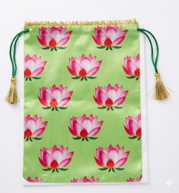 Lotus Print Silk Potli Bag