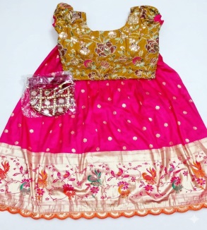 Paithani Silk Kids Lehenga Choli Potli bag