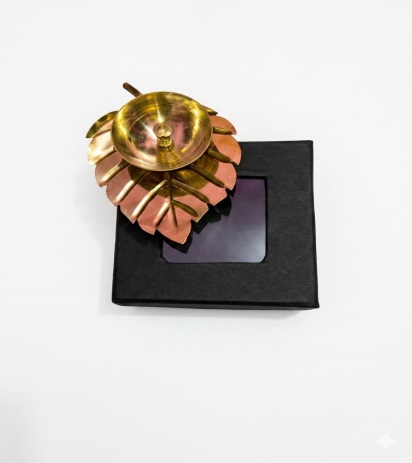 Leaf Shaped Brass Diya for Pooja Room, Peepal Design Oil Lamp for Home Temple, Diwali Decoration & Return Gift