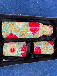 COPPER BOTTLE & 2 GLASS PRINTED SET (10)
