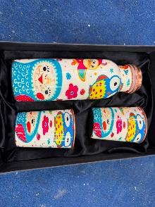 Printed Copper Bottle with 2 Glasses Gift Set