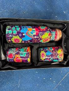 COPPER BOTTLE & 2 GLASS PRINTED SET (2)