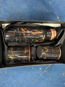 COPPER BOTTLE & 2 GLASS PRINTED SET (3)